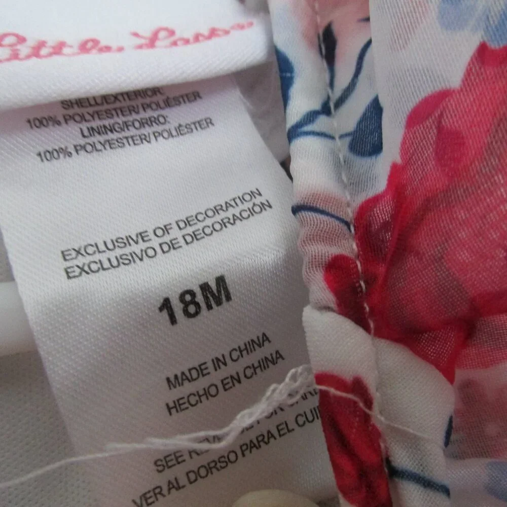 Little Lass Sheer Romper Girls Size 18M Red White Blue Patriotic Floral July 4th